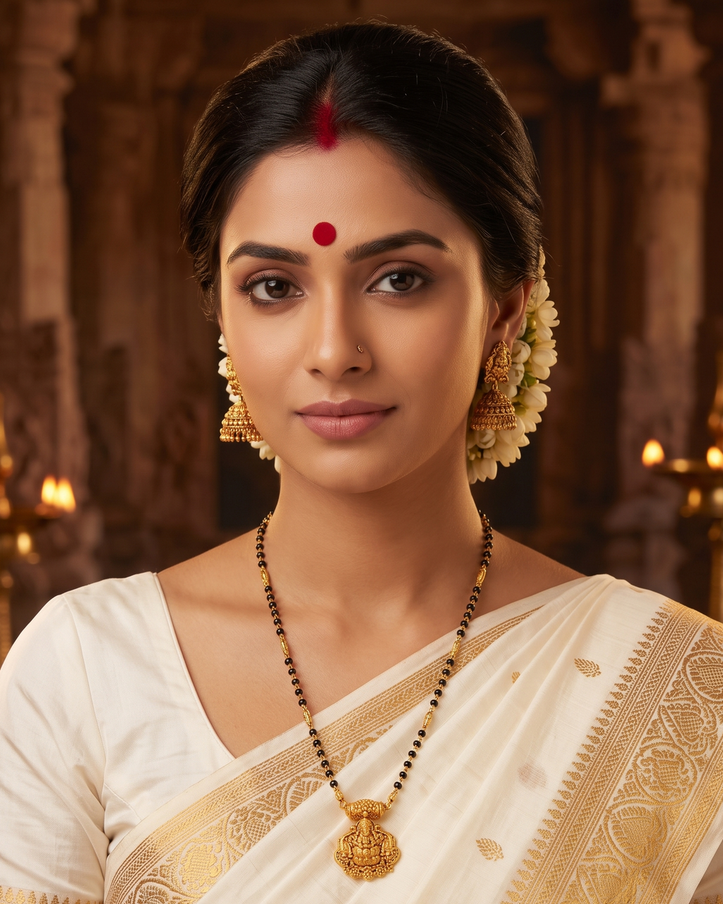 92.5 Sterling Silver Black Beads Chain with Lakshmi Pendant