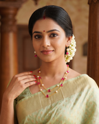 Premium Chandraharam Box Pin & Freshwater Pearls 2 Layer Mala | 22 Inch