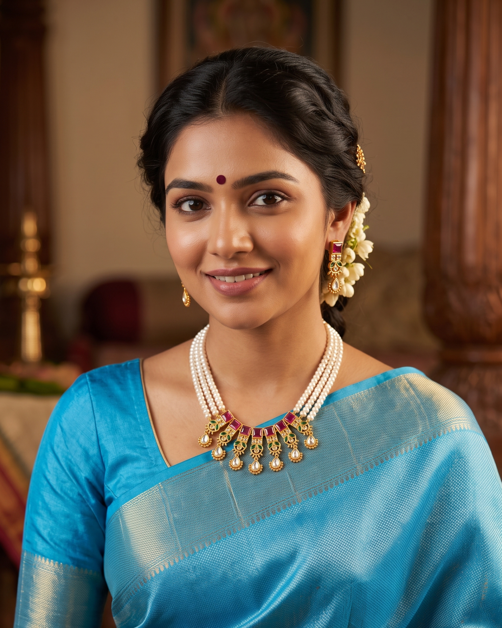Premium One Gram Gold Locket Necklace with Original Button Pearls | 16-Inch Customized Neck Set with Earrings
