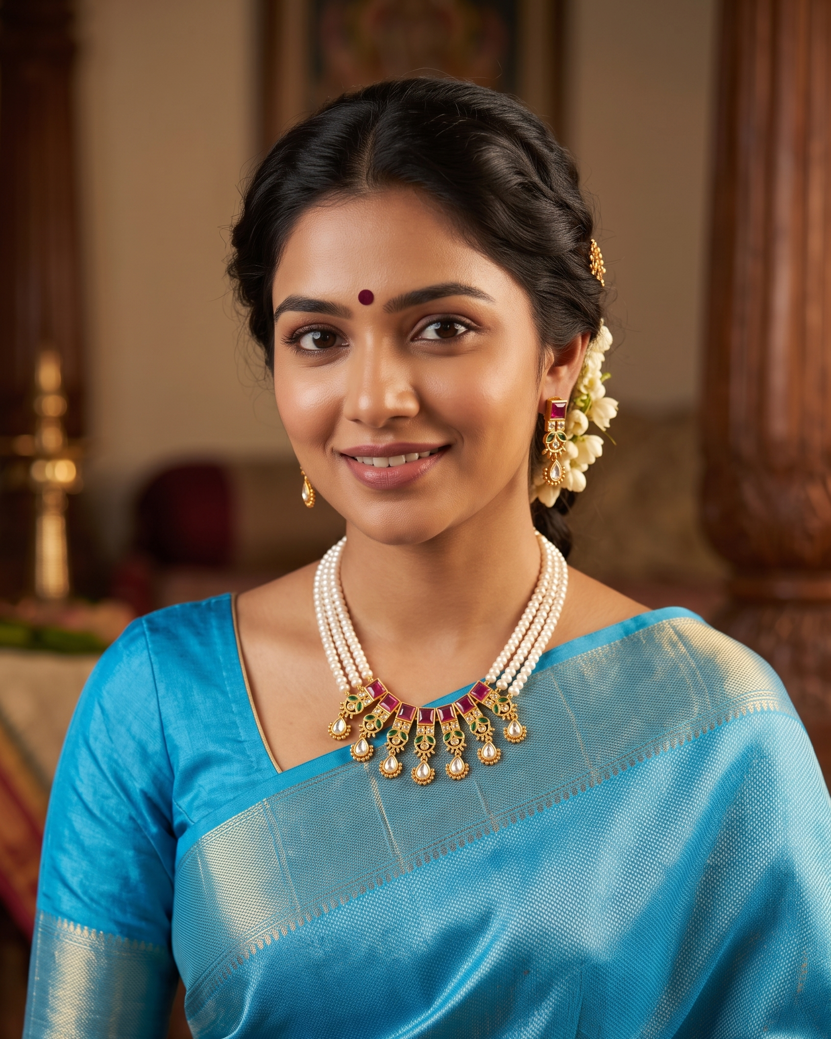 Premium One Gram Gold Locket Necklace with Original Button Pearls | 16-Inch Customized Neck Set with Earrings