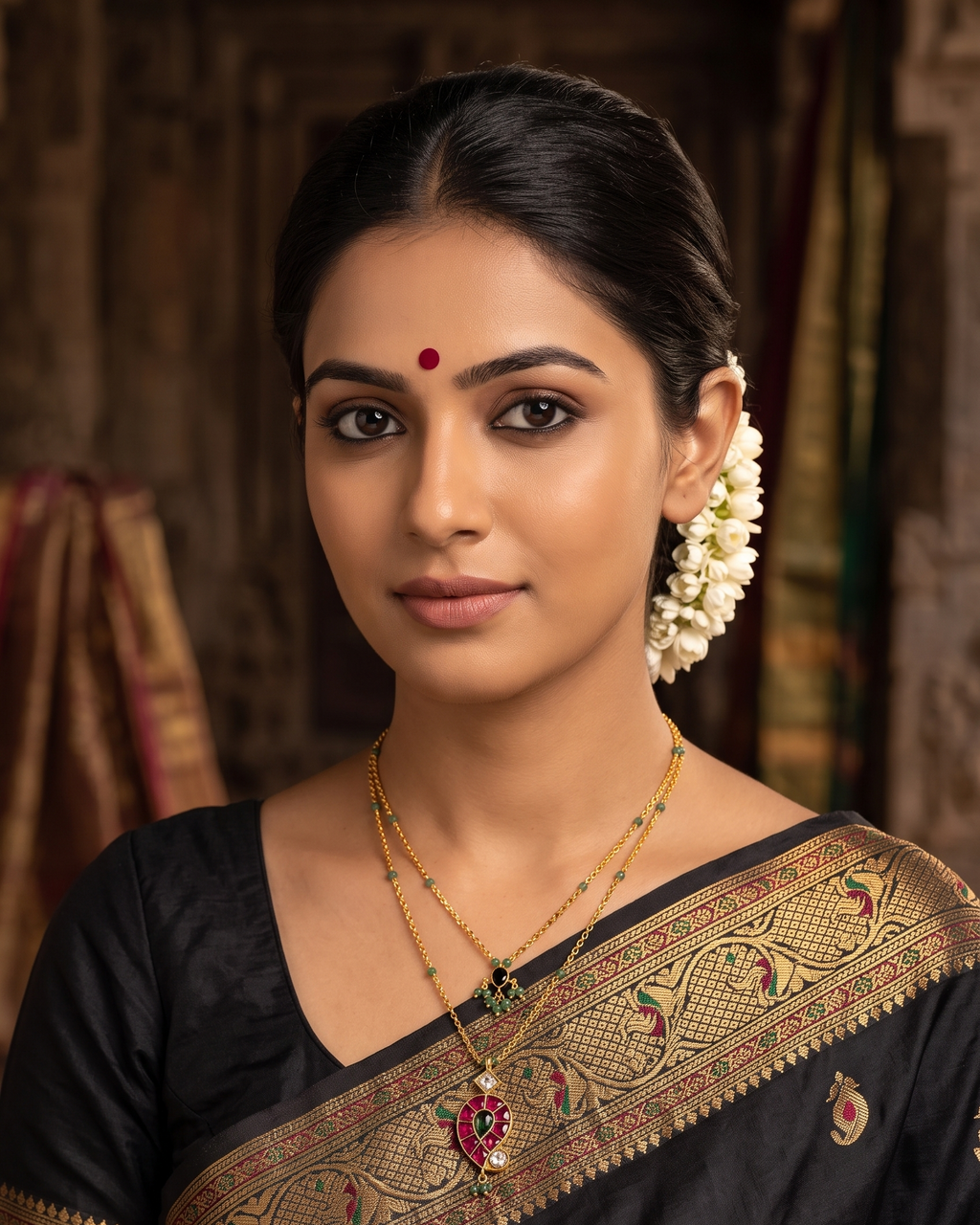 Real Jadau CZ Pendant Necklace with Premium Chandraharam Chain