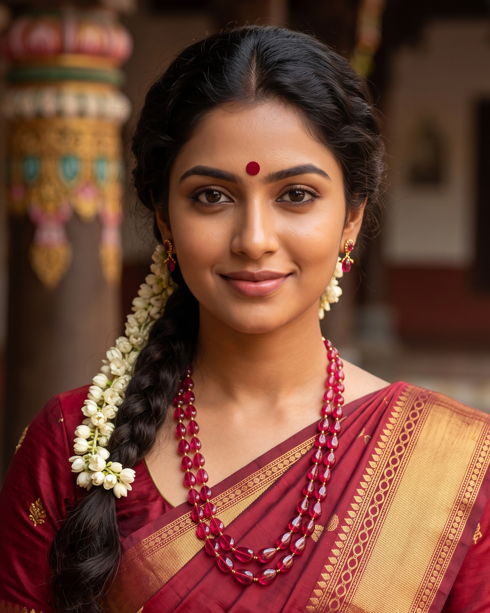 Natural Badam Shape Rubies Necklace with 92.5 Silver Connectors & Silver Kattu Teega | 21-Inch Handmade Necklace