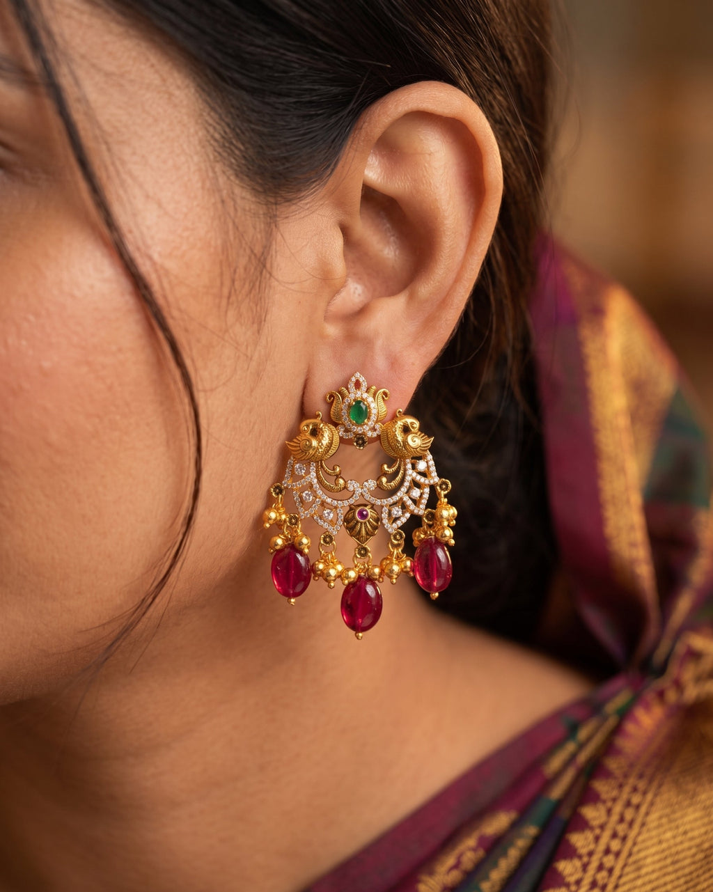 92.5 Silver with 916 Gold Purity Chandbali Earrings