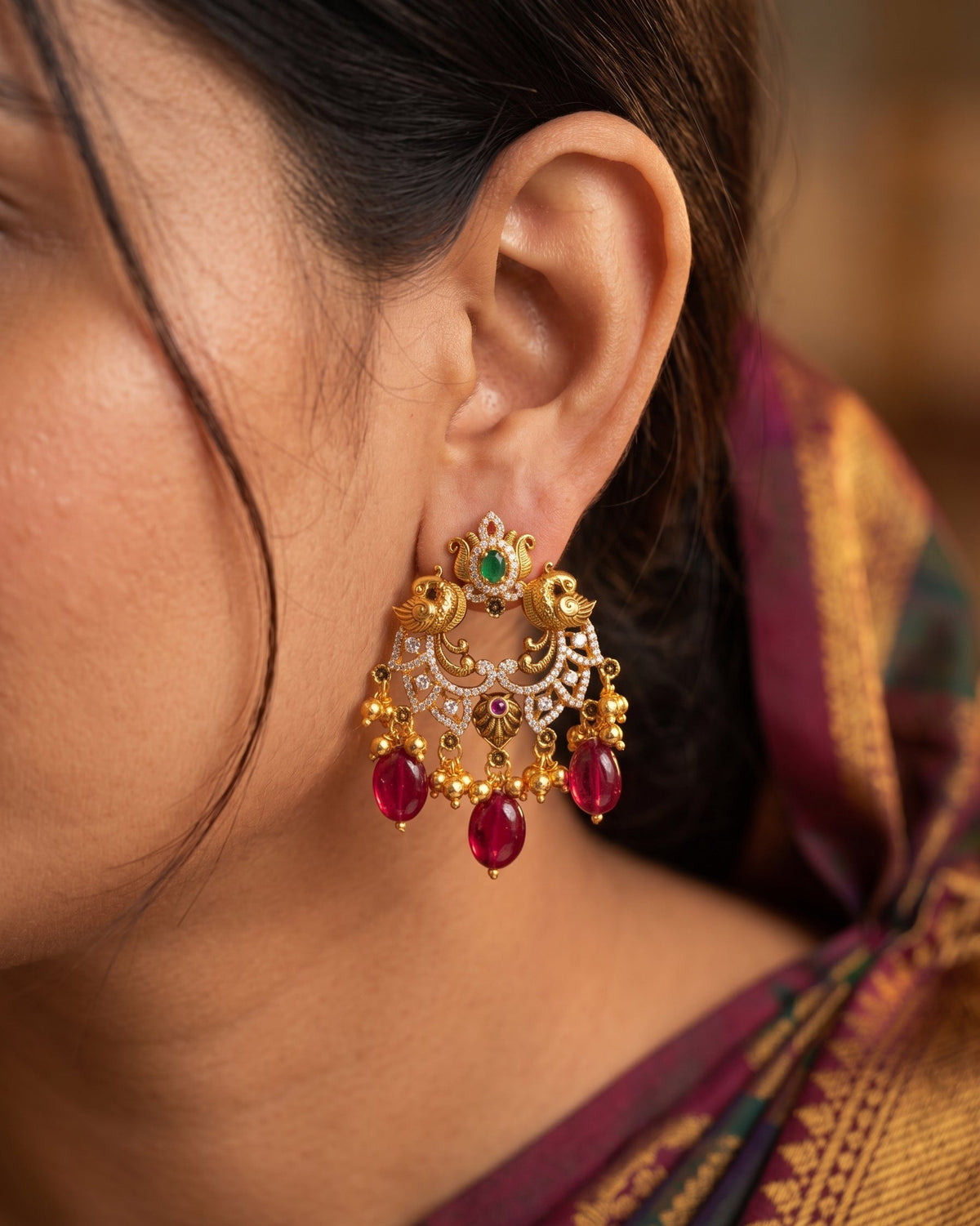 92.5 Silver with 916 Gold Purity Chandbali Earrings