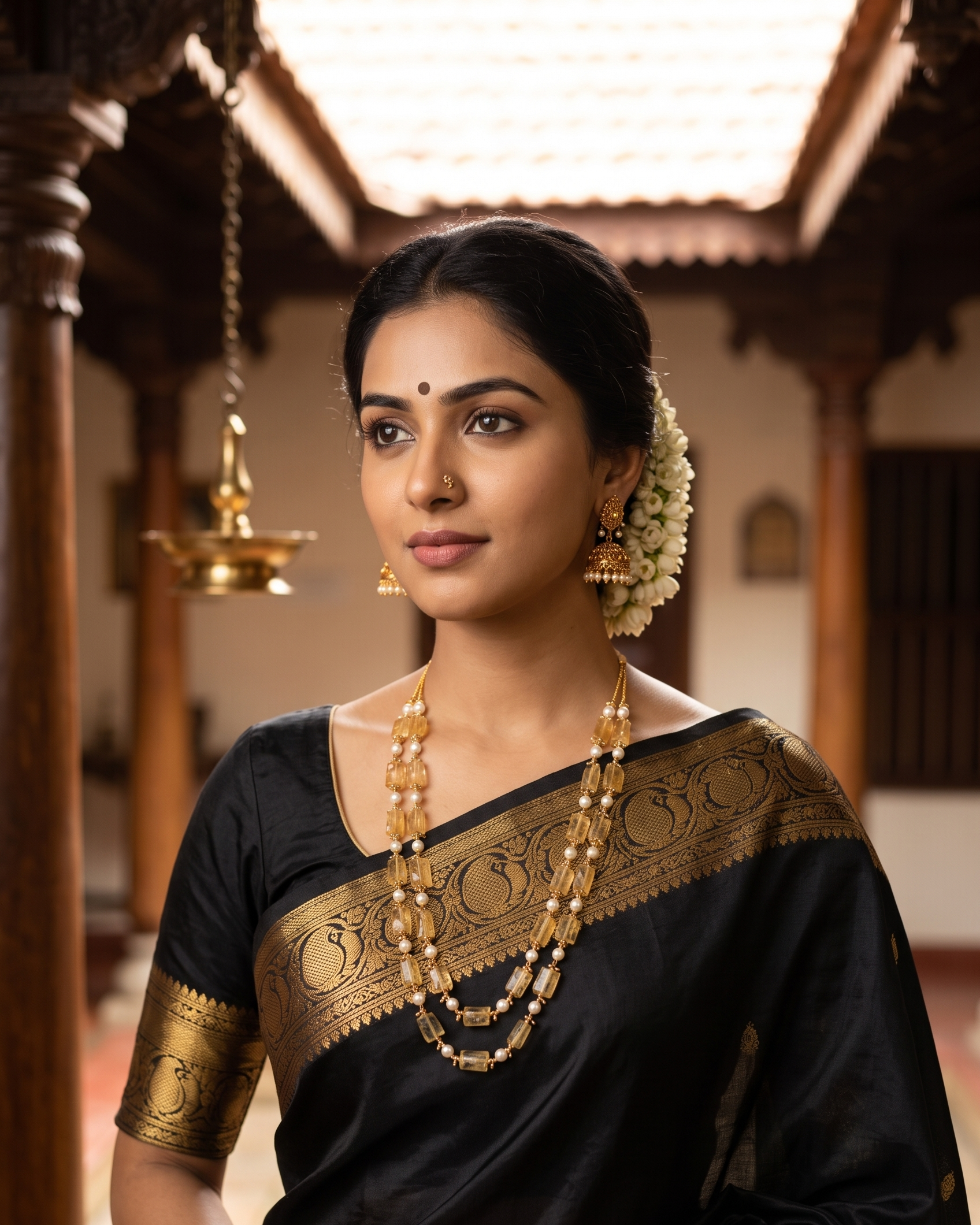 Natural Citrine with Freshwater Pearls & Handmade Gold Kattulu Kattu Teega – Premium Gold Mixing
