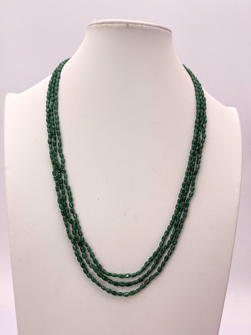 Natural Onyx Emerald 3-Line Beaded Necklace