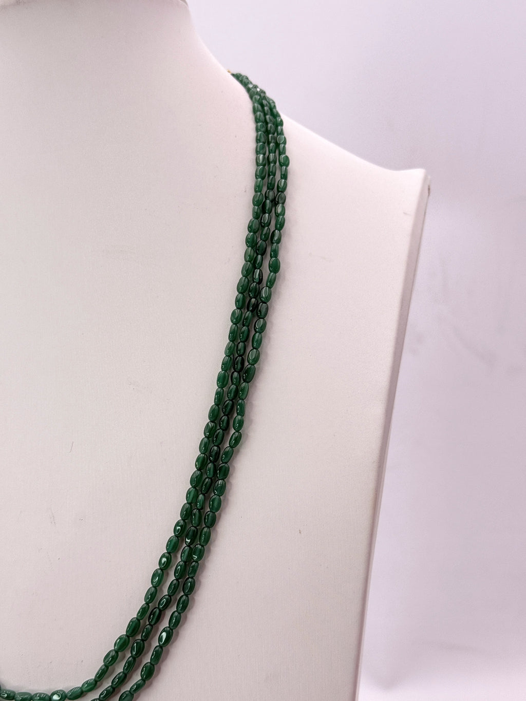Natural Onyx Emerald 3-Line Beaded Necklace