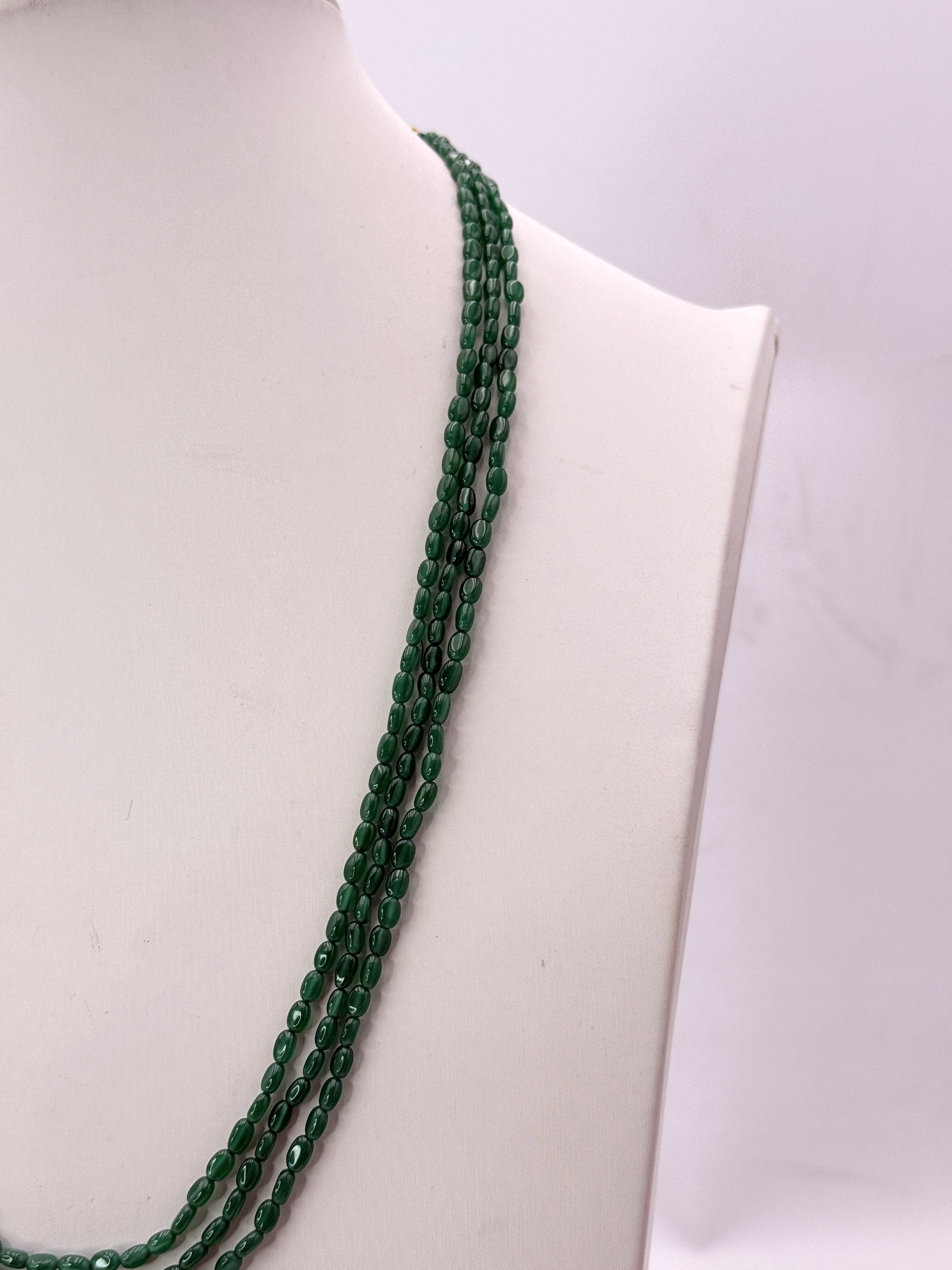 Natural Onyx Emerald 3-Line Beaded Necklace