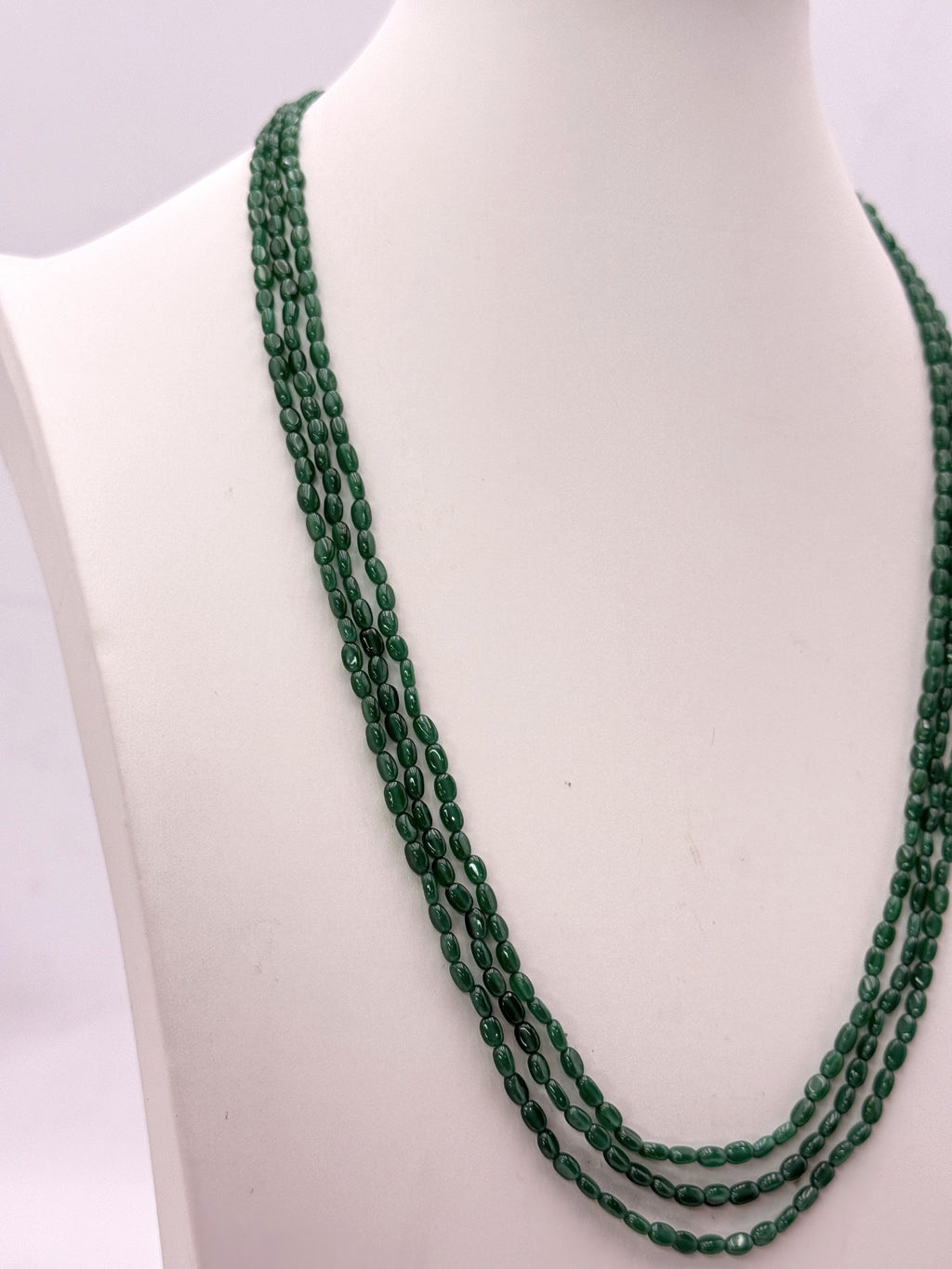 Natural Onyx Emerald 3-Line Beaded Necklace