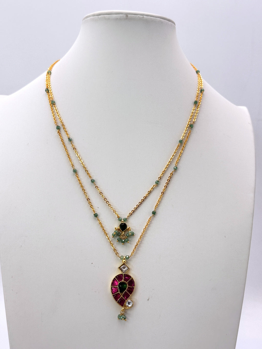 Real Jadau CZ Pendant Necklace with Premium Chandraharam Chain