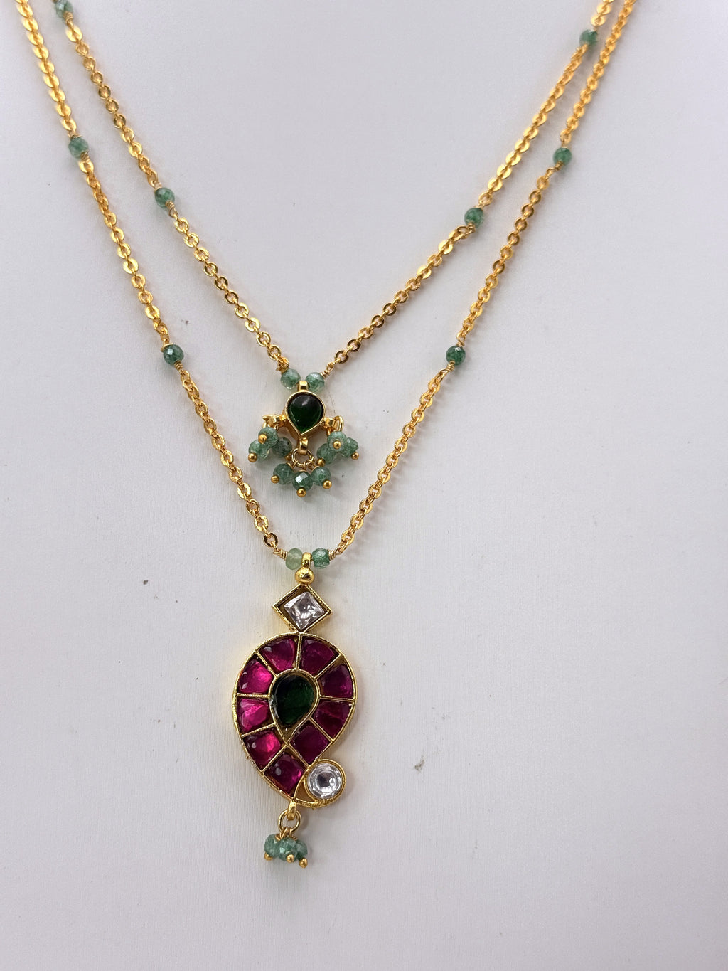 Real Jadau CZ Pendant Necklace with Premium Chandraharam Chain