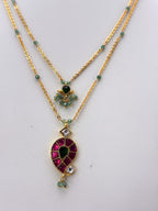 Real Jadau CZ Pendant Necklace with Premium Chandraharam Chain