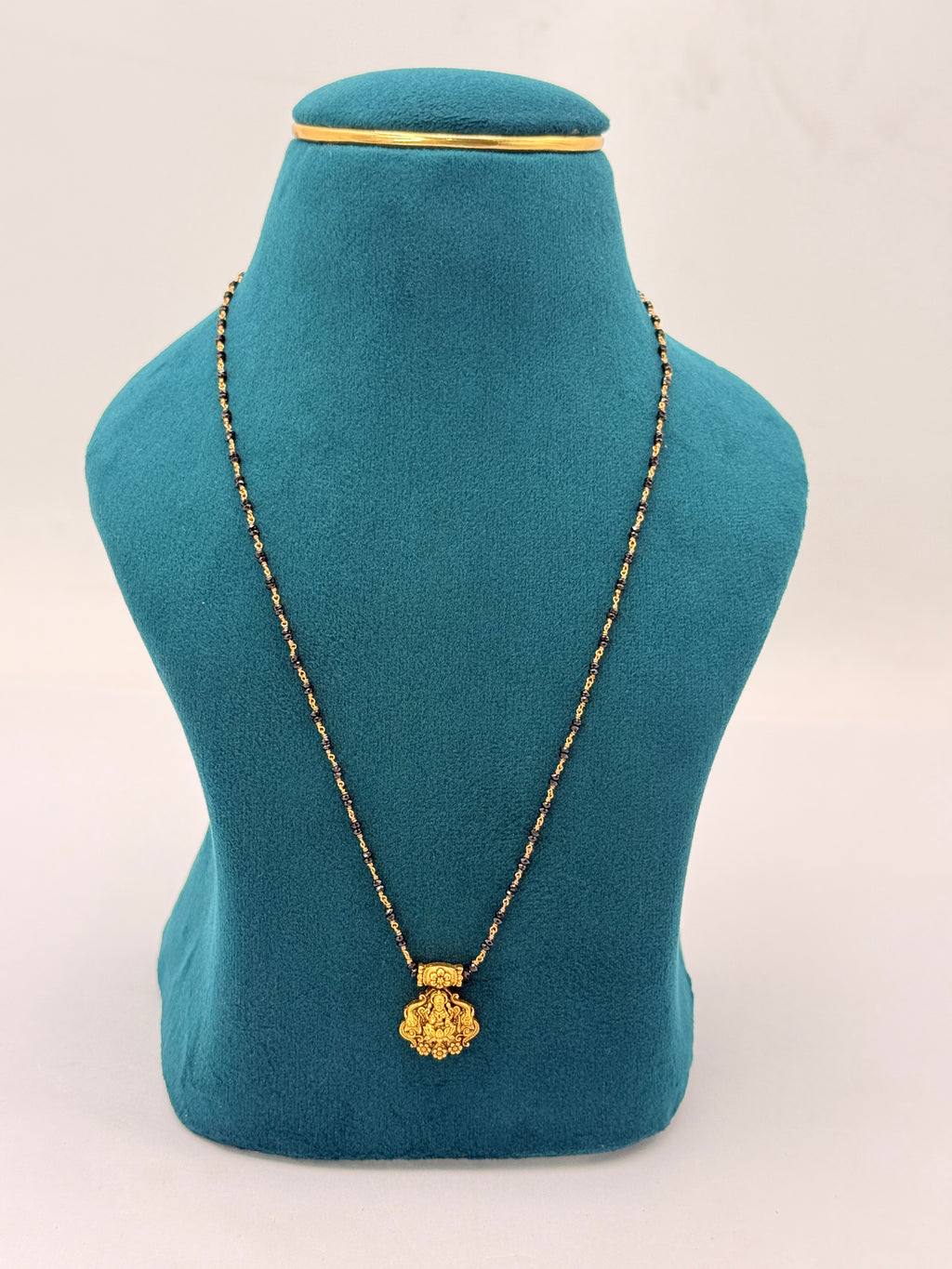 92.5 Sterling Silver Black Beads Chain with Lakshmi Pendant