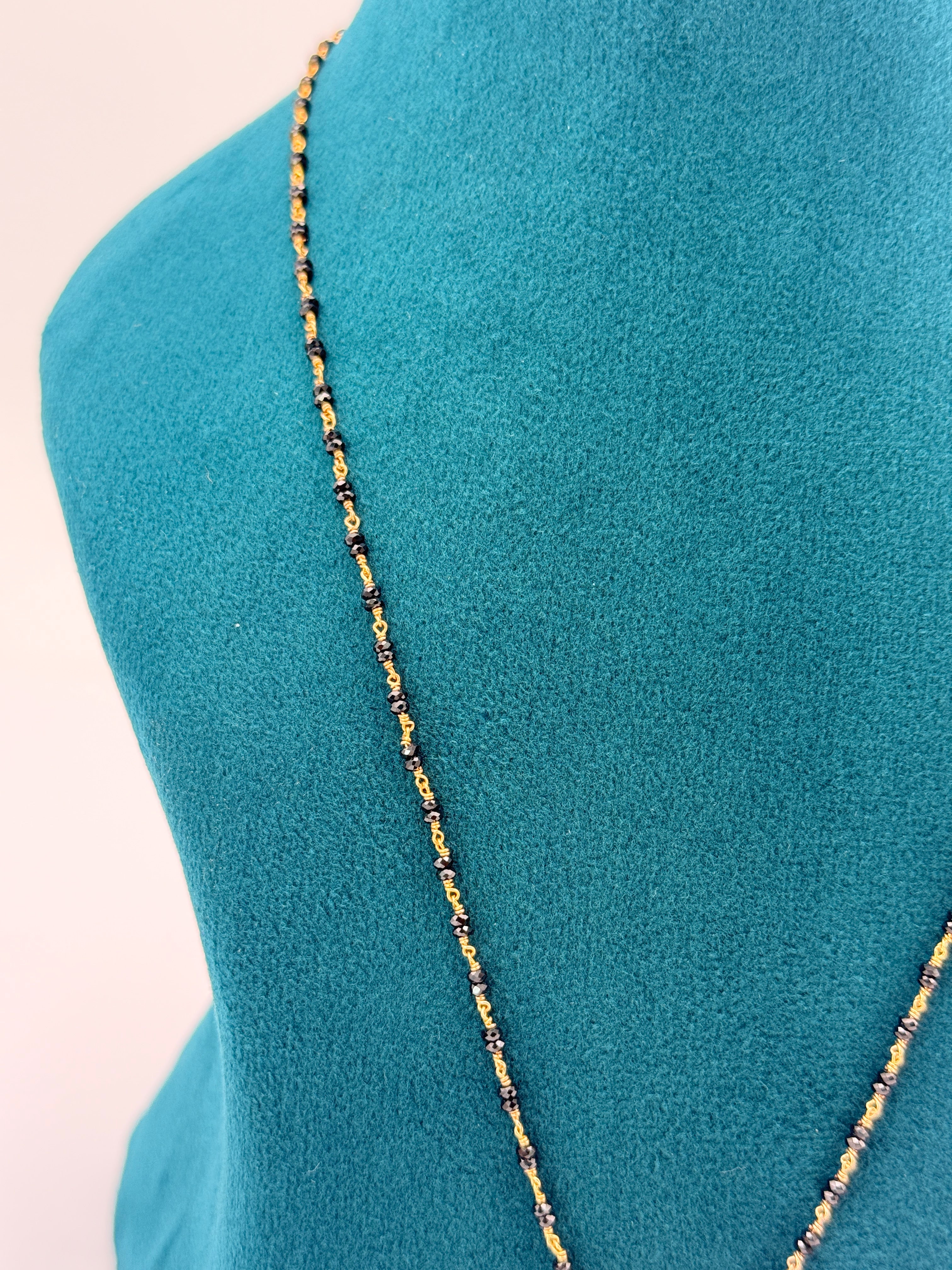 92.5 Sterling Silver Black Beads Chain with Lakshmi Pendant
