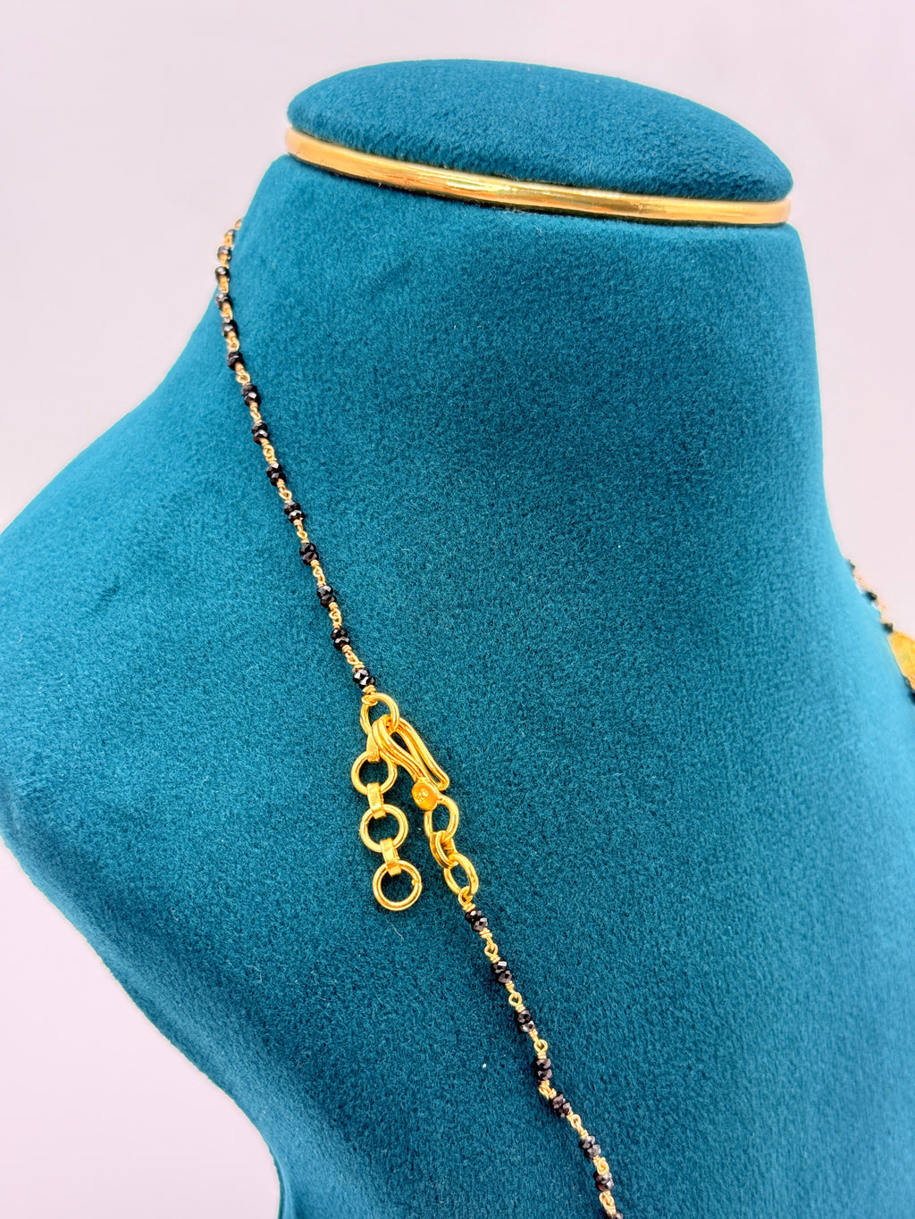 92.5 Sterling Silver Black Beads Chain with Lakshmi Pendant