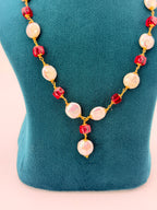 Premium Precious Ruby & Freshwater Coin Pearl Kattu Teega Necklace