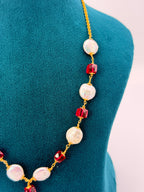 Premium Precious Ruby & Freshwater Coin Pearl Kattu Teega Necklace