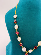 Premium Precious Ruby & Freshwater Coin Pearl Kattu Teega Necklace