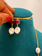 Premium Precious Ruby & Freshwater Coin Pearl Kattu Teega Necklace
