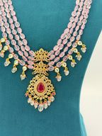 Precious Rose Quartz Beads Necklace with 1 Gram Gold Locket | 24 Inch