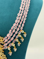 Precious Rose Quartz Beads Necklace with 1 Gram Gold Locket | 24 Inch