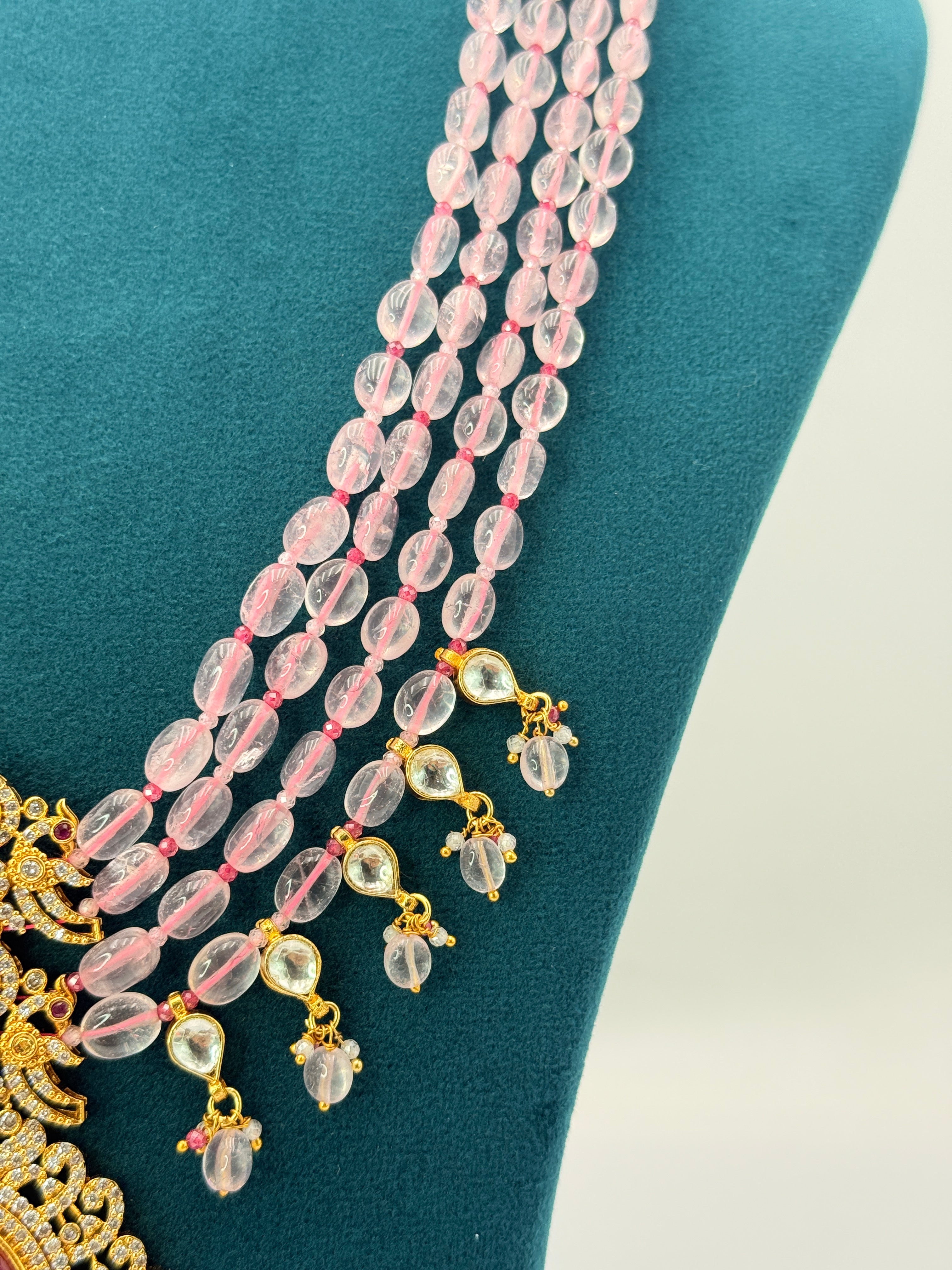 Precious Rose Quartz Beads Necklace with 1 Gram Gold Locket | 24 Inch