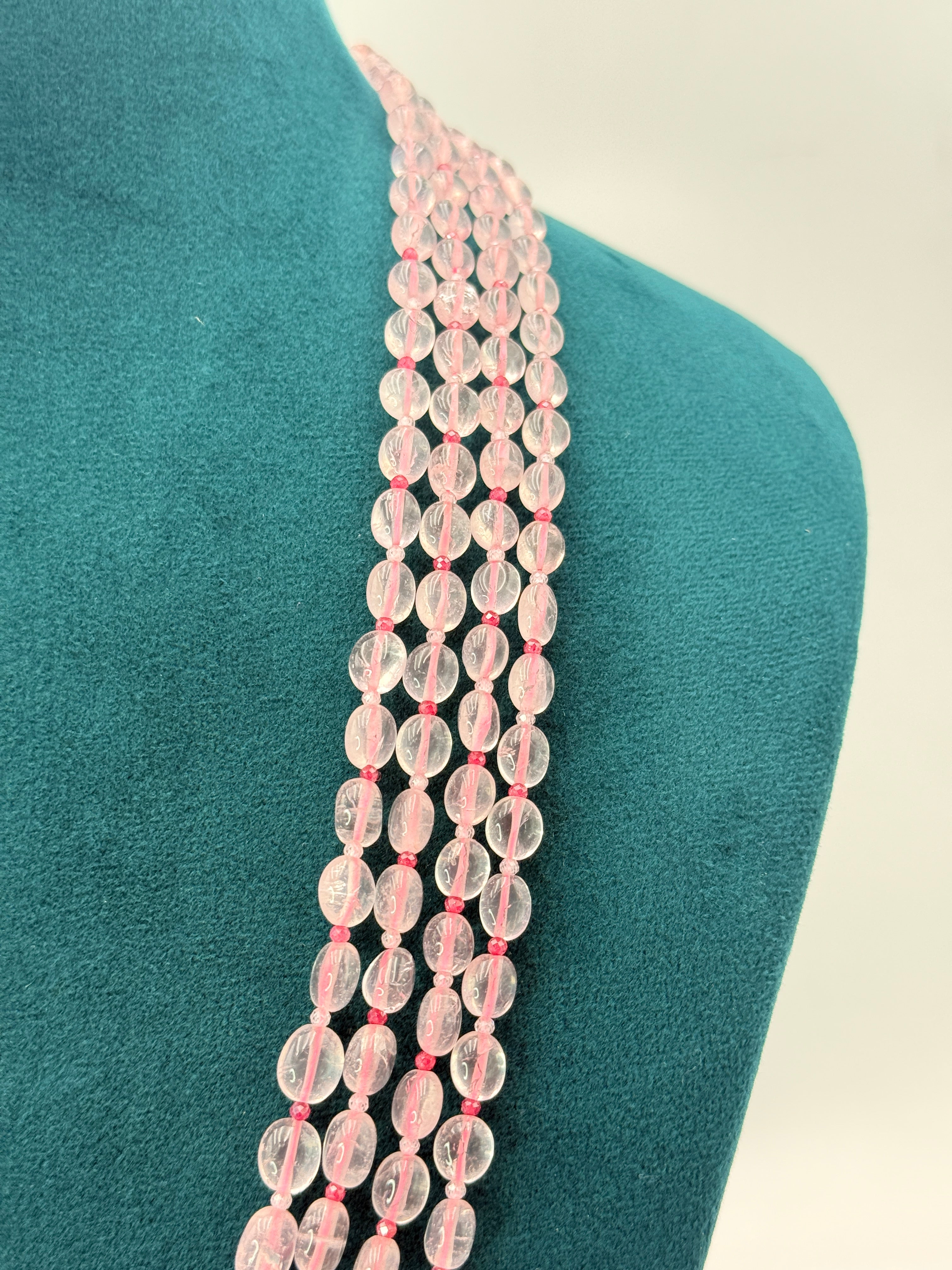 Precious Rose Quartz Beads Necklace with 1 Gram Gold Locket | 24 Inch