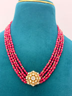 Cut Ruby & Golden Swarovski Pearls Pure Silver Customized Necklace 18 inch