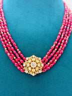 Cut Ruby & Golden Swarovski Pearls Pure Silver Customized Necklace 18 inch