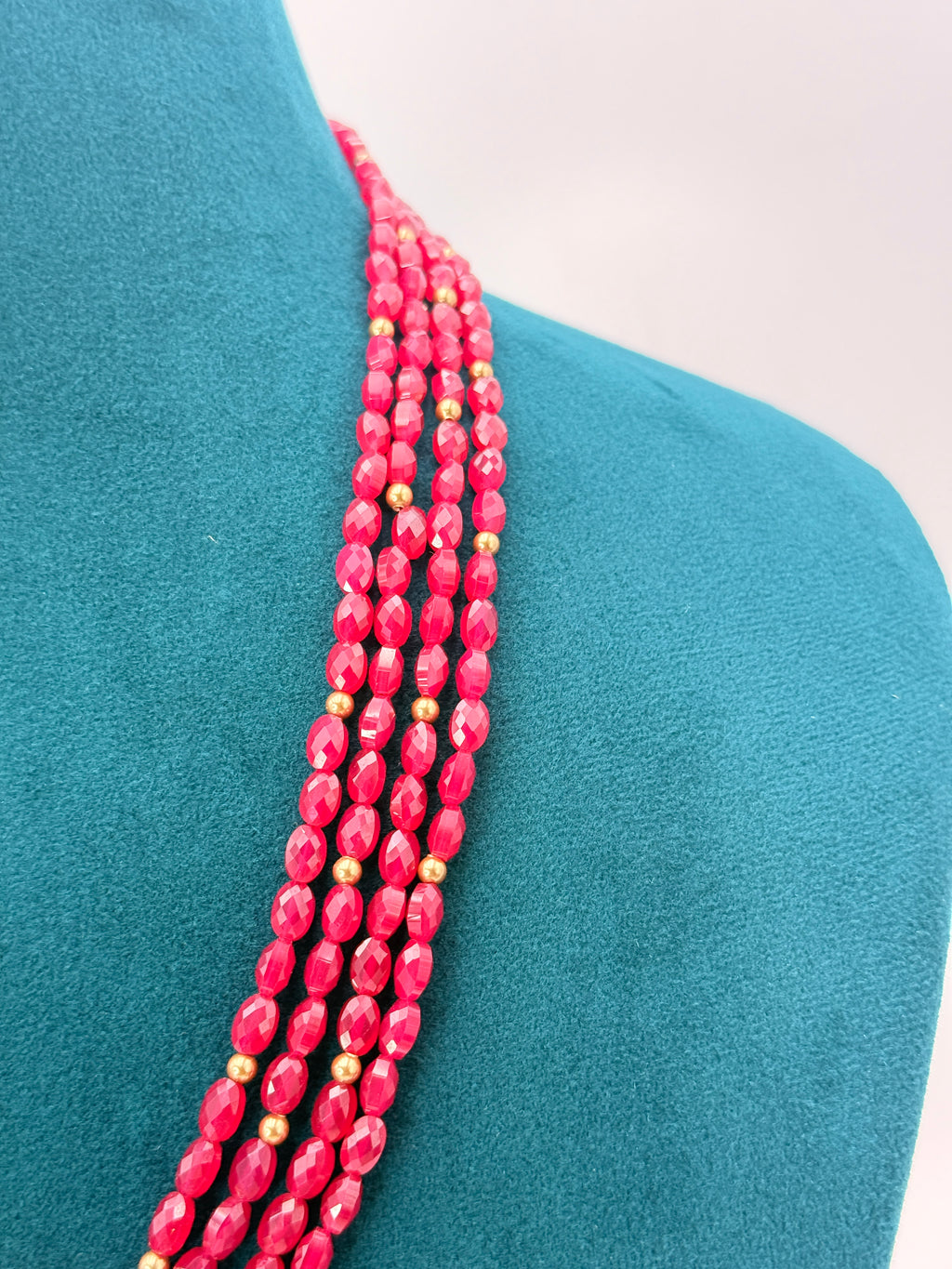 Cut Ruby & Golden Swarovski Pearls Pure Silver Customized Necklace 18 inch