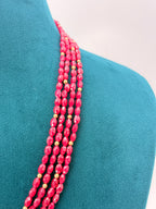 Cut Ruby & Golden Swarovski Pearls Pure Silver Customized Necklace 18 inch