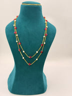 Premium Chandraharam Box Pin & Freshwater Pearls 2 Layer Mala | 22 Inch