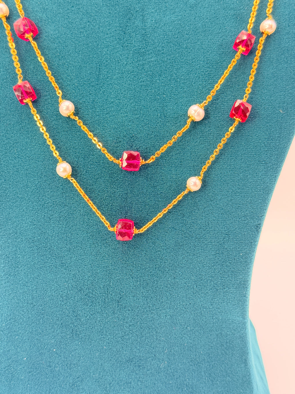 Premium Chandraharam Box Pin & Freshwater Pearls 2 Layer Mala | 22 Inch