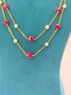 Premium Chandraharam Box Pin & Freshwater Pearls 2 Layer Mala | 22 Inch