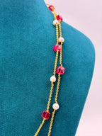 Premium Chandraharam Box Pin & Freshwater Pearls 2 Layer Mala | 22 Inch