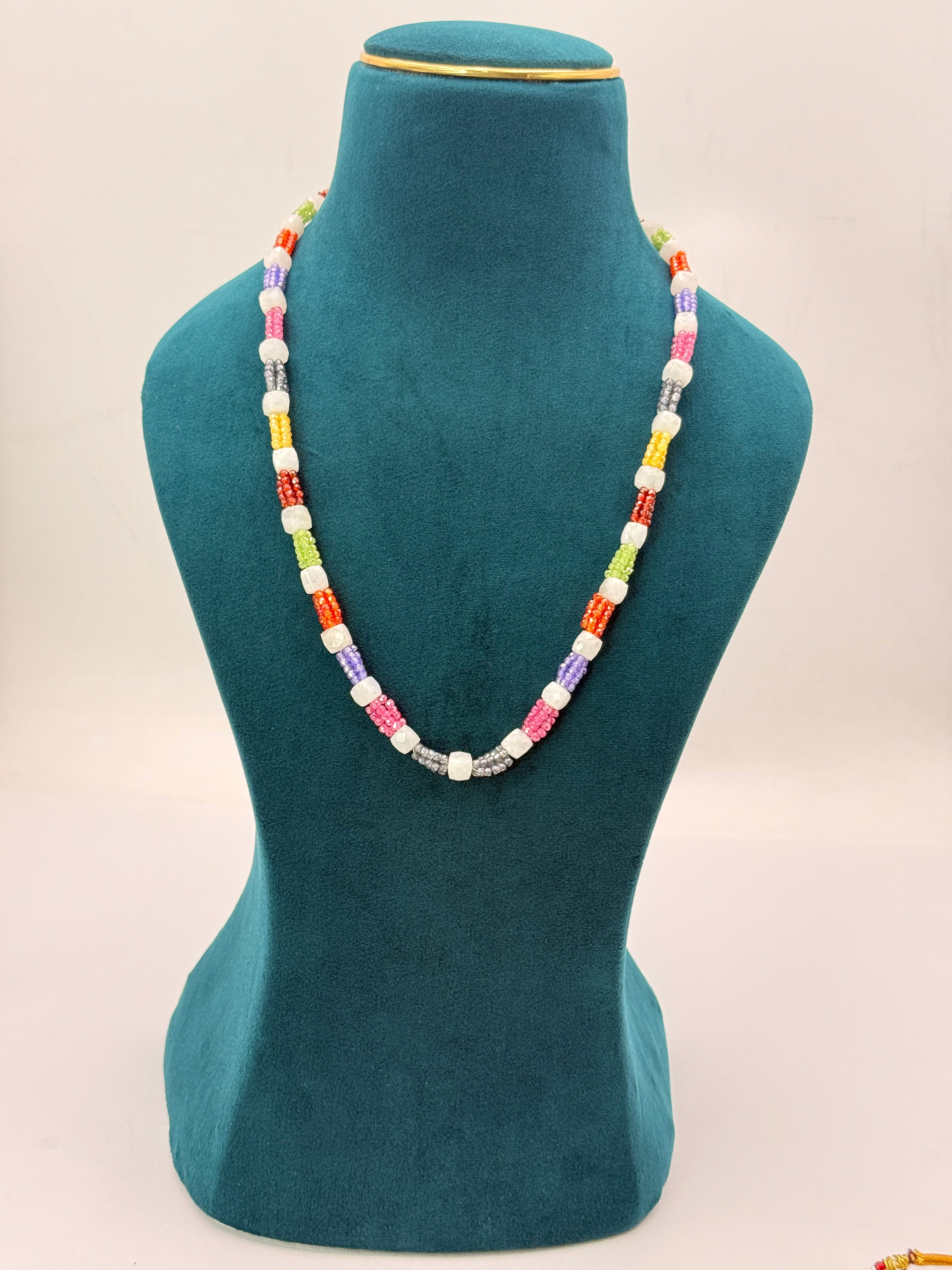 Natural Moonstone with Multi CZ Necklace | 22 Inch | RH Jewellers