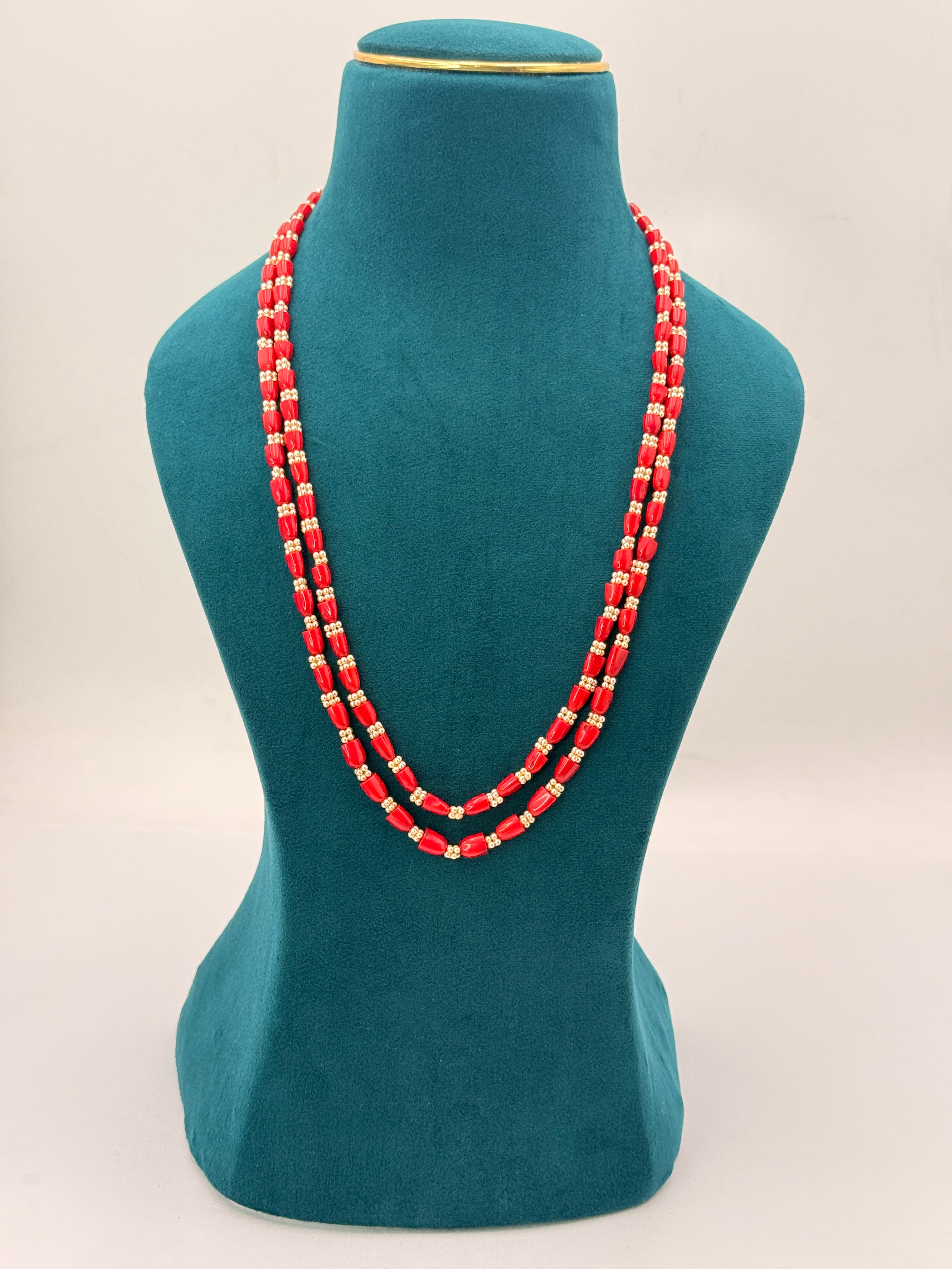 Real Taiwan Coral Necklace with 2.5mm Swarovski Pearls | 24 Inch | RH Jewellers