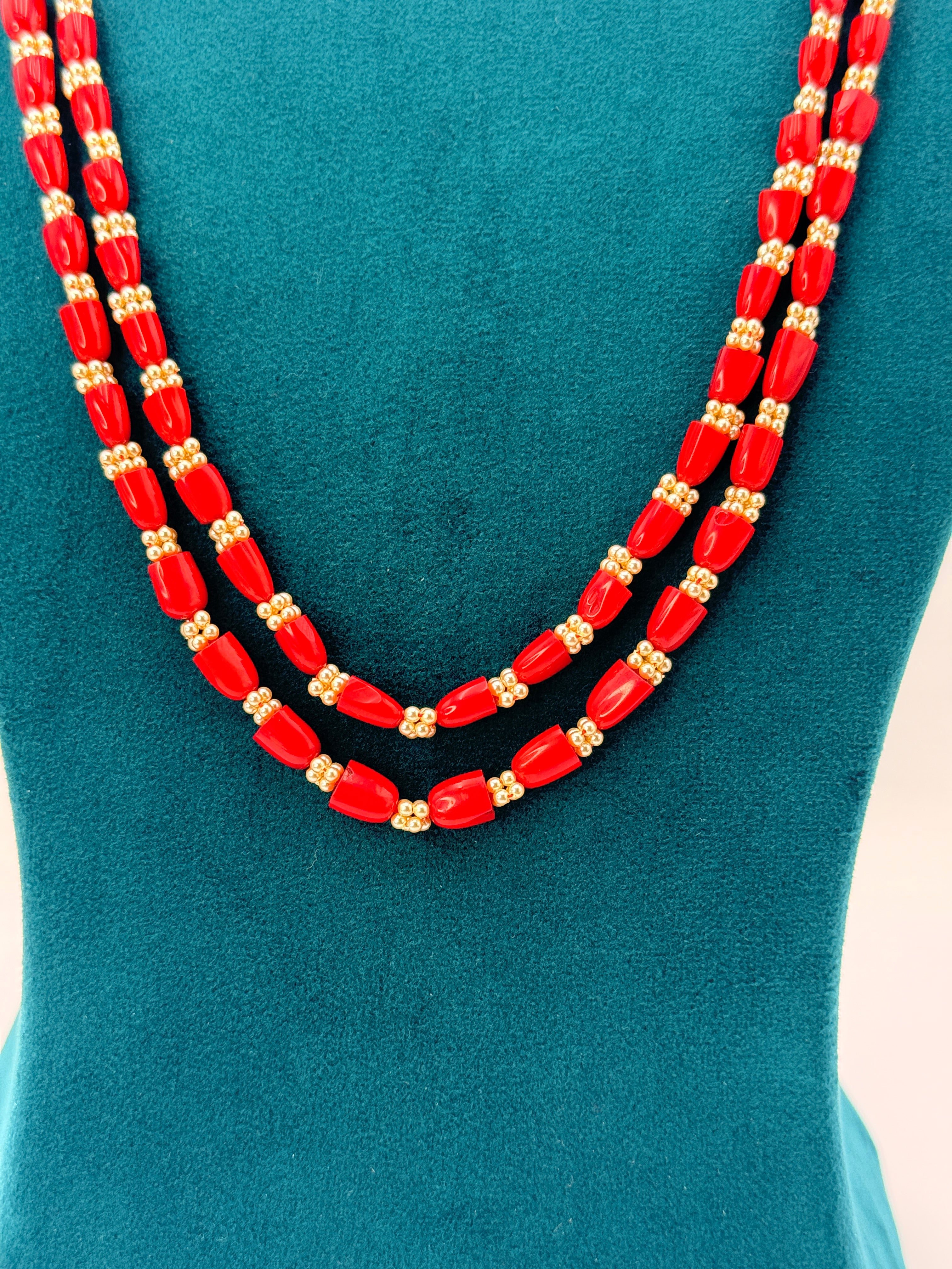 Real Taiwan Coral Necklace with 2.5mm Swarovski Pearls | 24 Inch | RH Jewellers