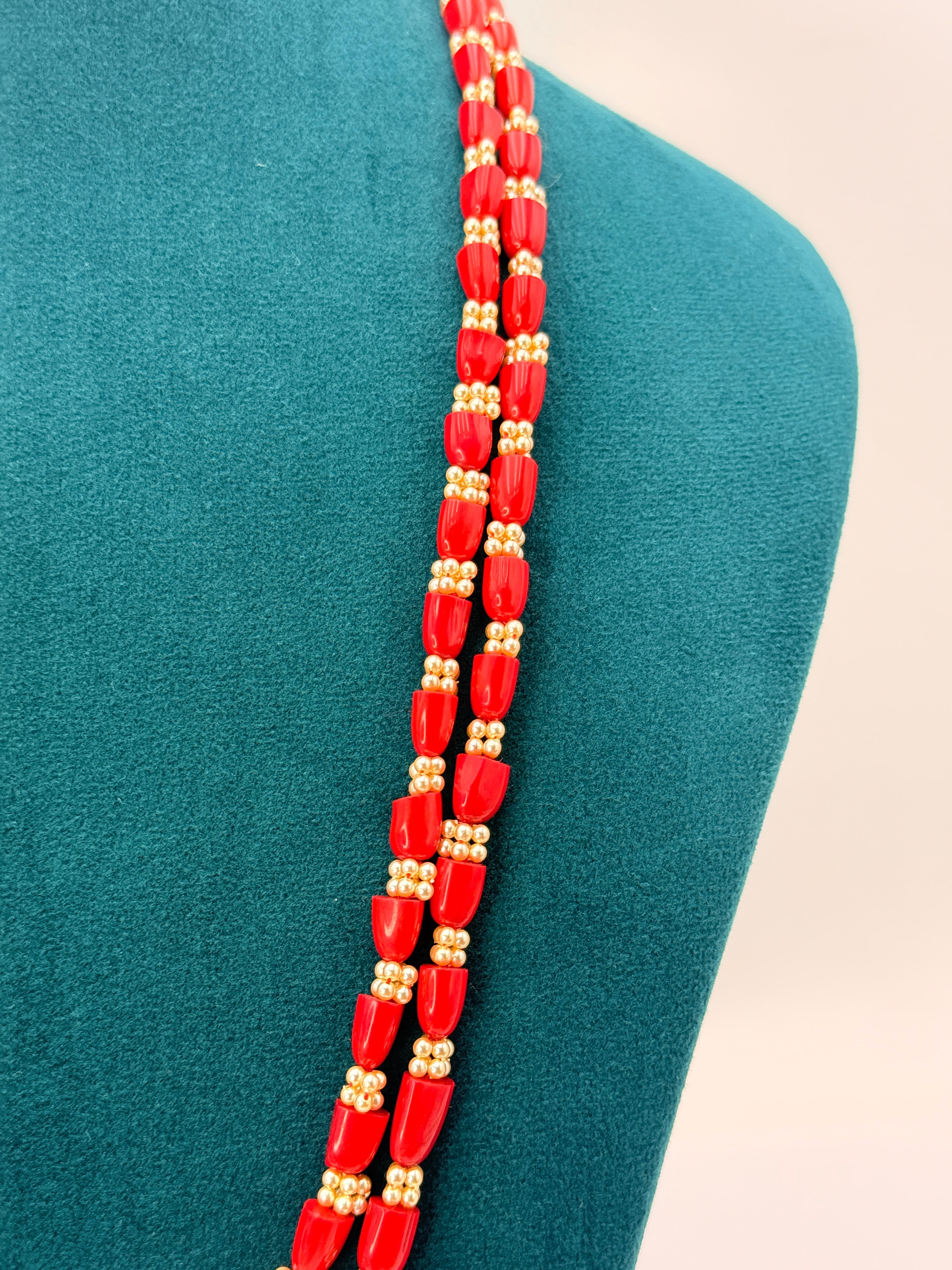 Real Taiwan Coral Necklace with 2.5mm Swarovski Pearls | 24 Inch | RH Jewellers