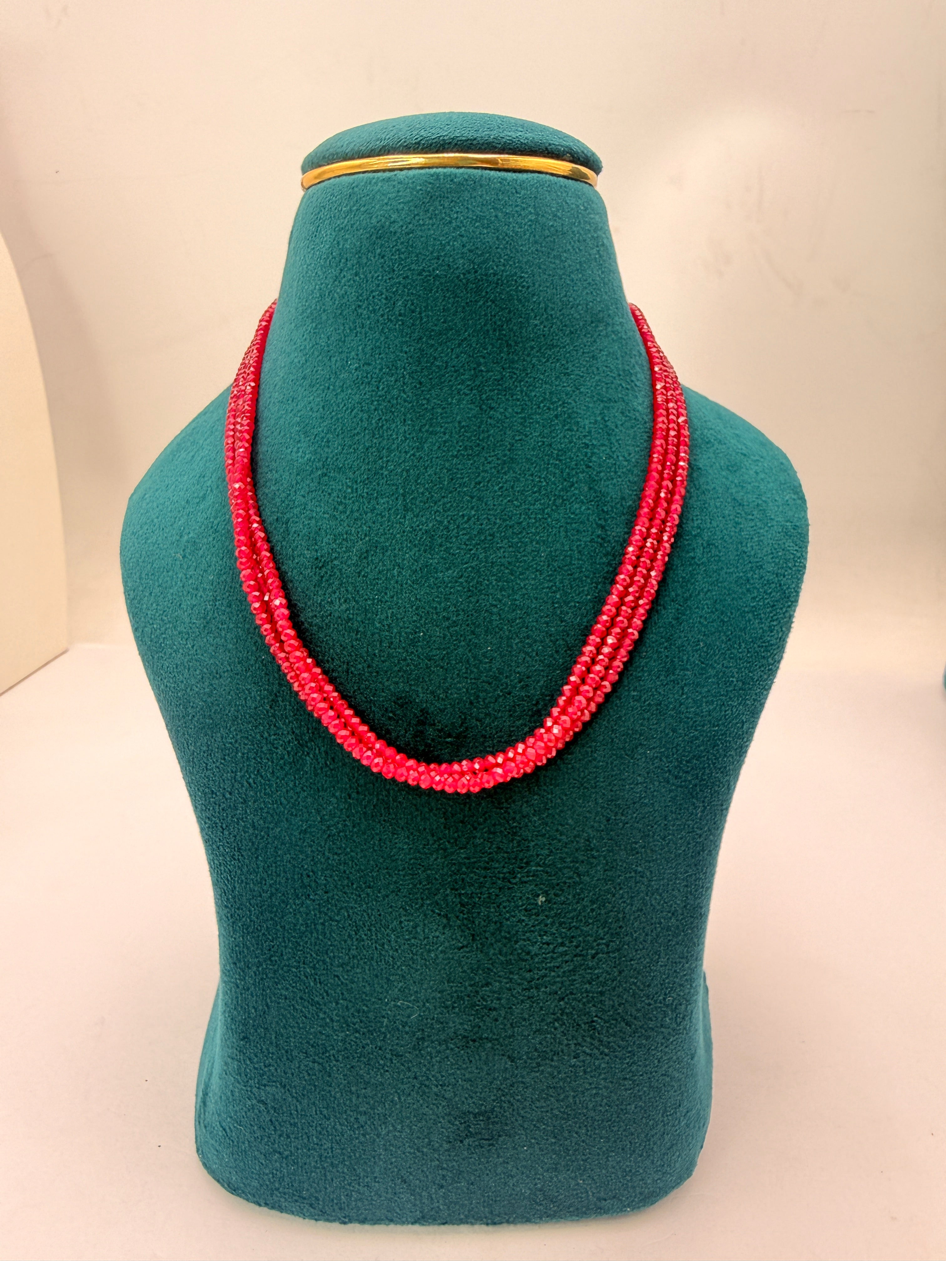 3.5mm Ruby Red Crystal Beads Necklace | 14 Inch | RH Jewellers