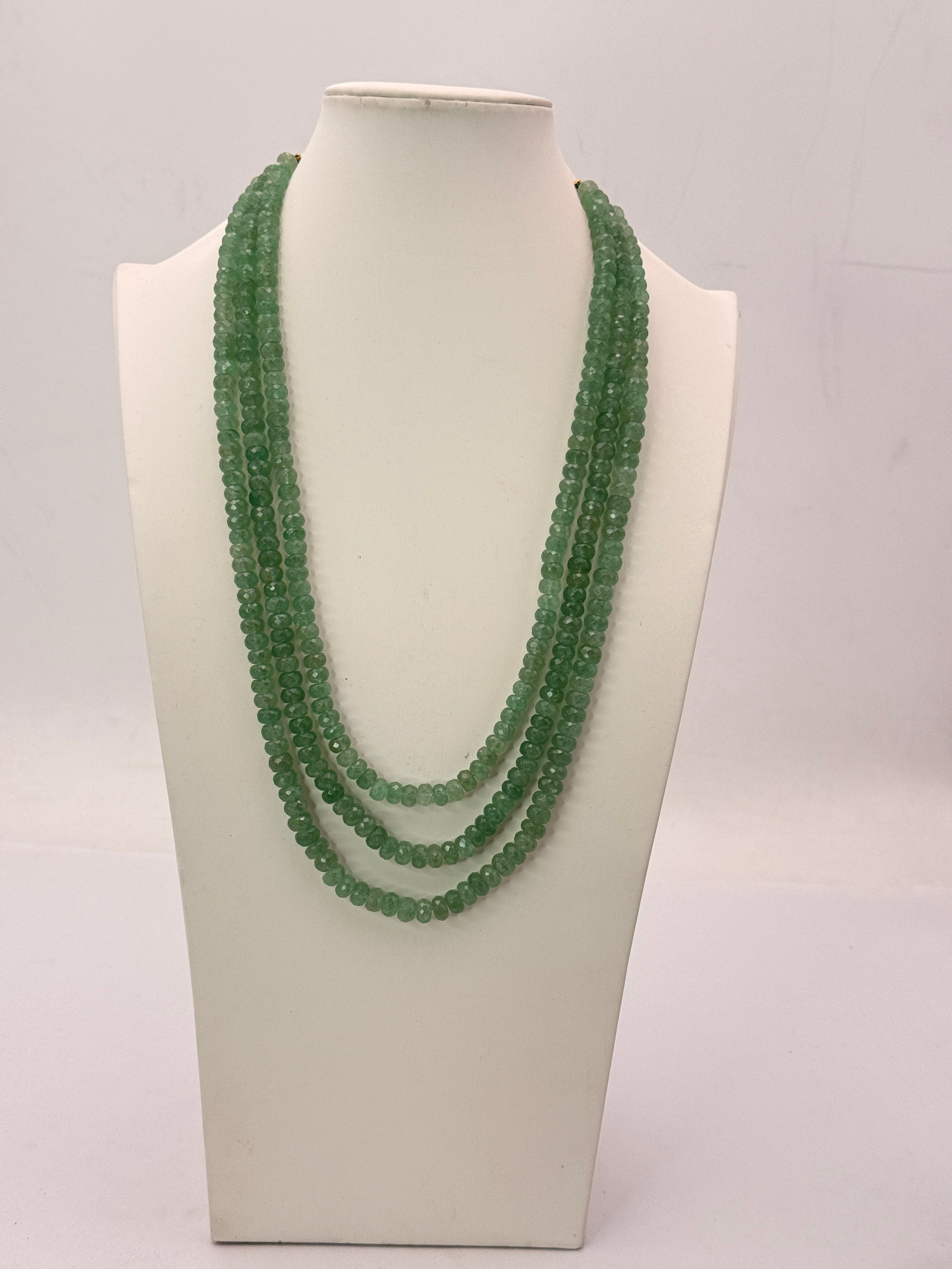 Natural African Strawberry Beads Necklace – Alexander Cut Faceted | 3 Lines | 24 Inches | 8 mm