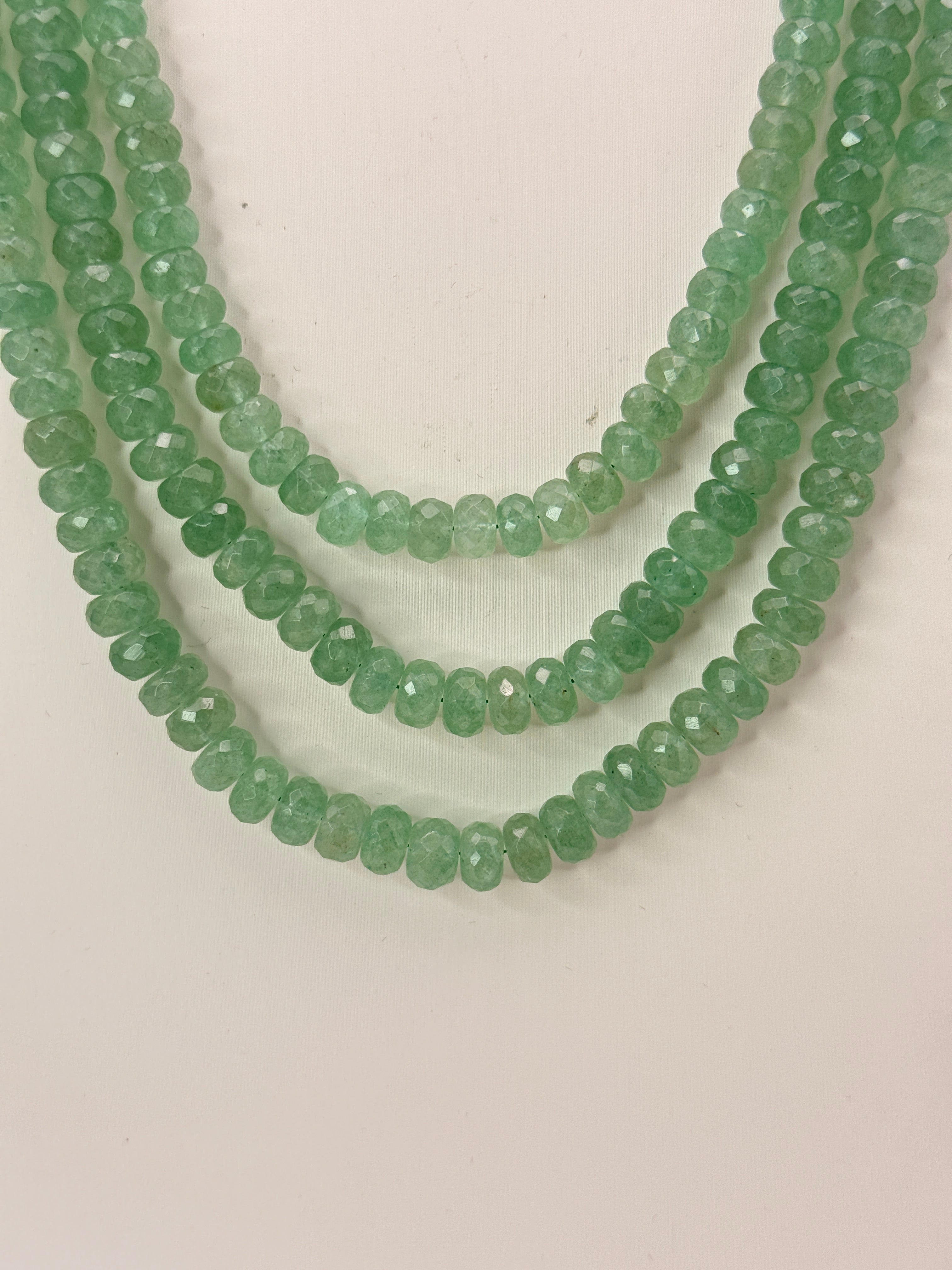 Natural African Strawberry Beads Necklace – Alexander Cut Faceted | 3 Lines | 24 Inches | 8 mm