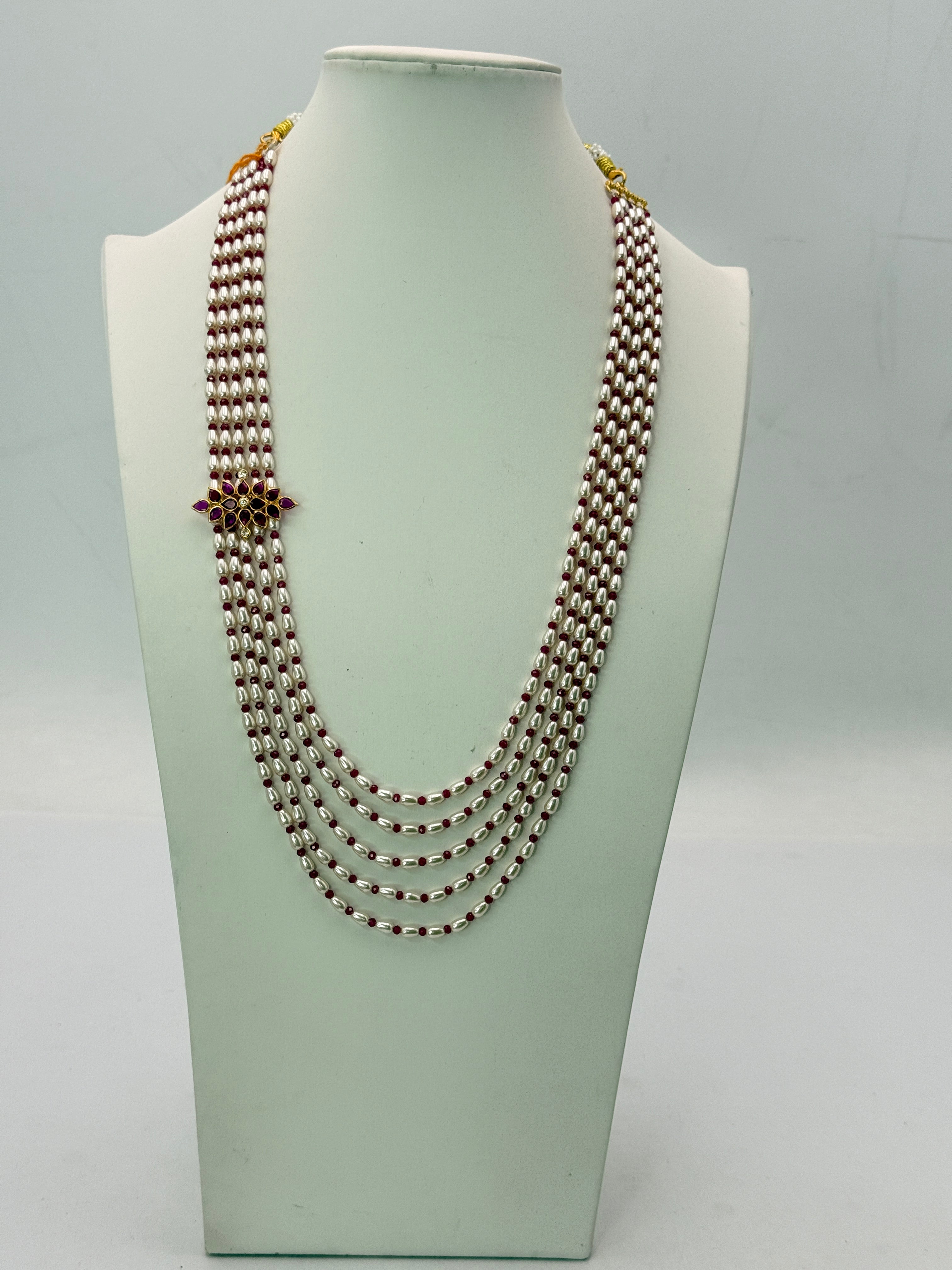 Silver Customized Swarovski Rice Drops Necklace with 3 mm Chetan Rubies | 22 Inches
