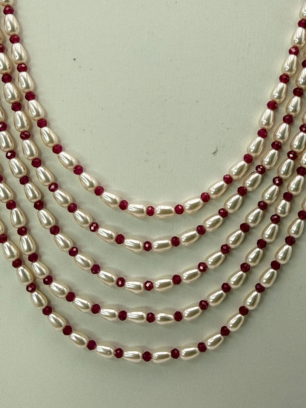 Silver Customized Swarovski Rice Drops Necklace with 3 mm Chetan Rubies | 22 Inches