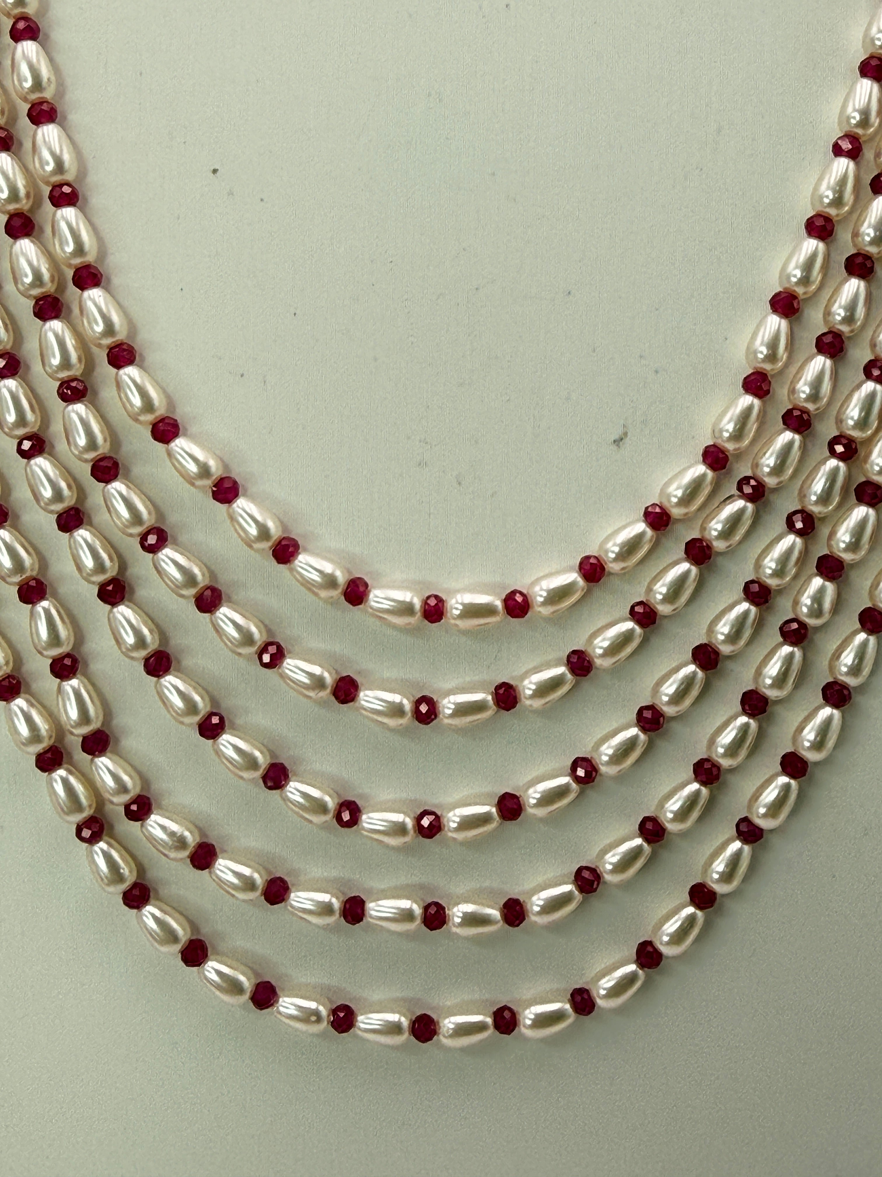 Silver Customized Swarovski Rice Drops Necklace with 3 mm Chetan Rubies | 22 Inches