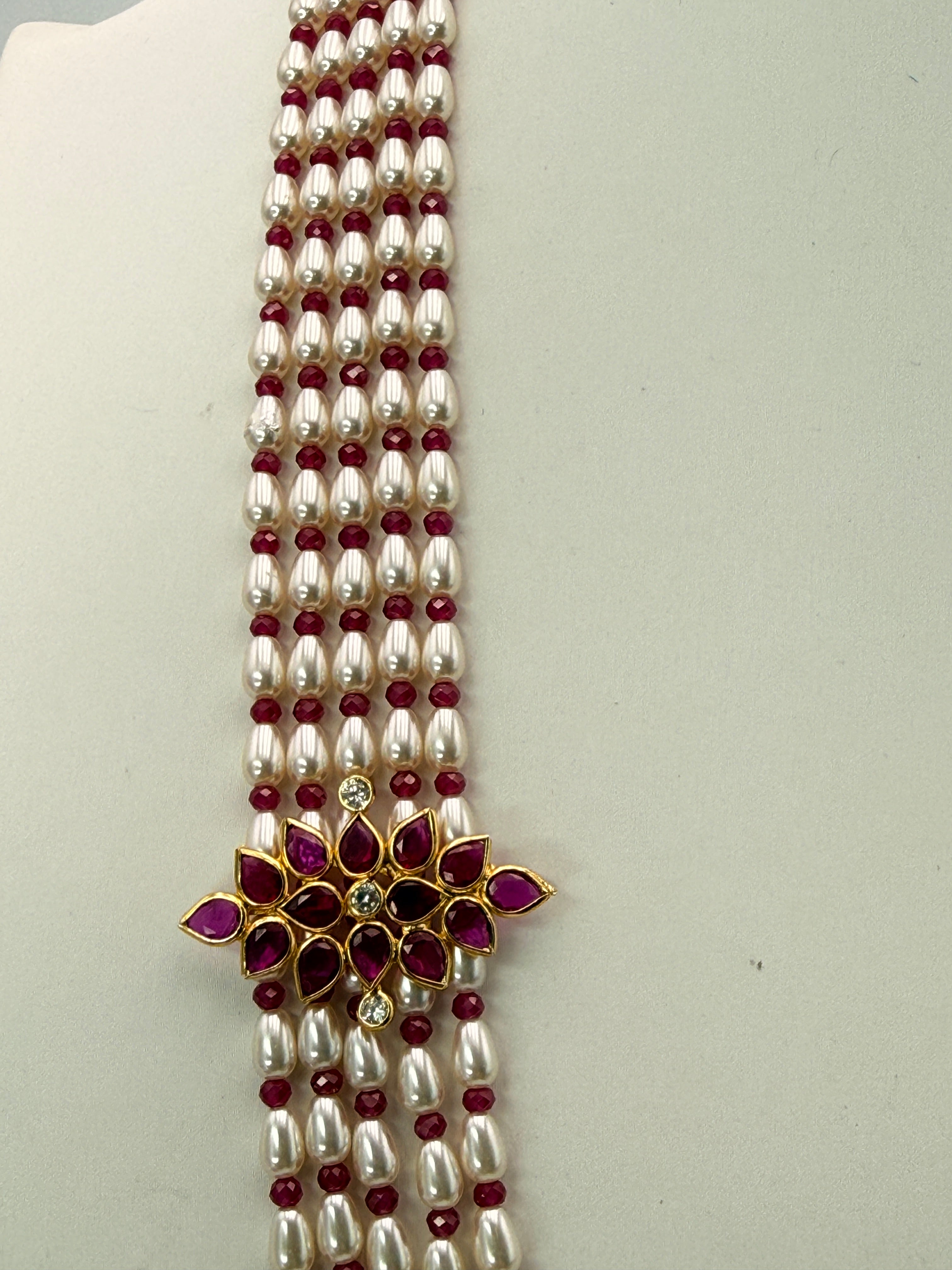Silver Customized Swarovski Rice Drops Necklace with 3 mm Chetan Rubies | 22 Inches