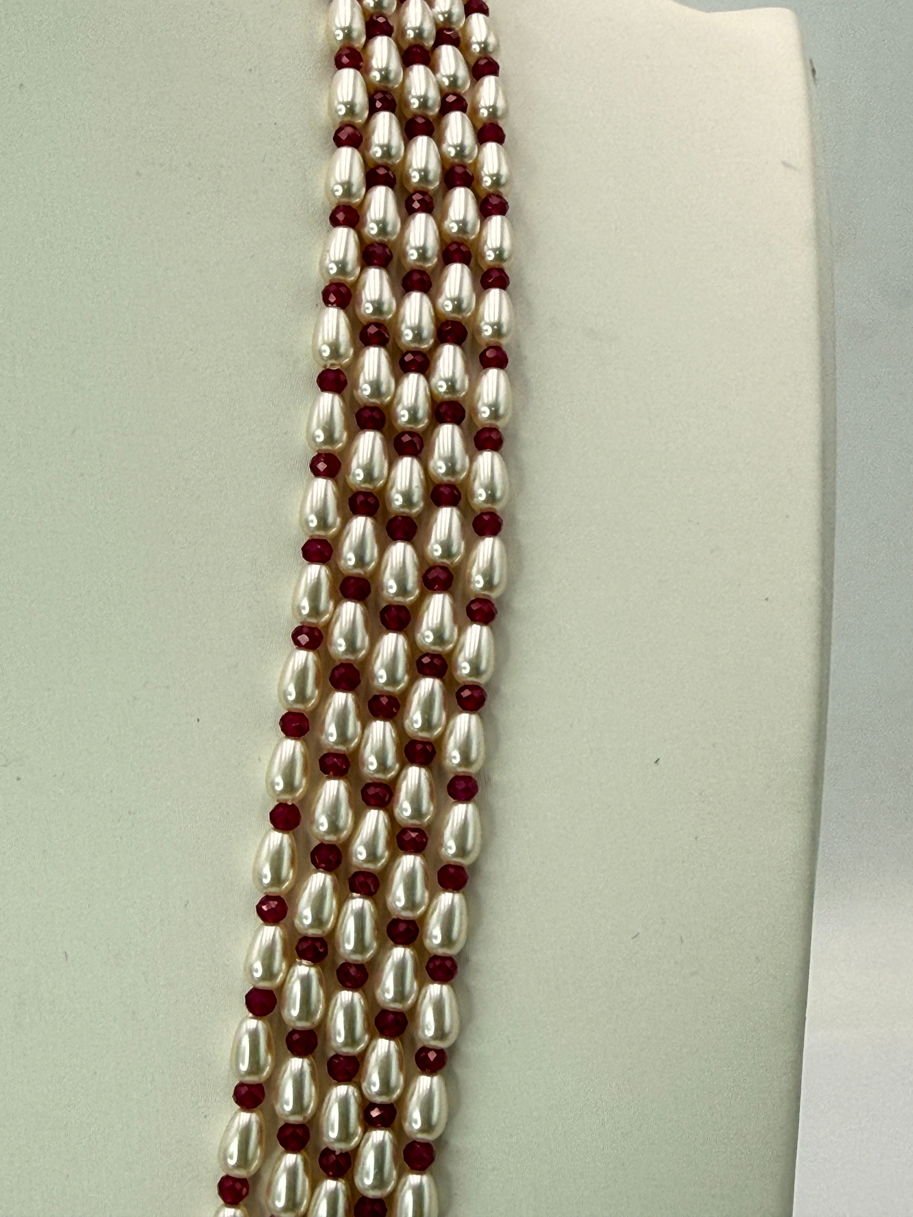 Silver Customized Swarovski Rice Drops Necklace with 3 mm Chetan Rubies | 22 Inches