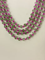Natural Alexander Cut Emerald Necklace with Silver Connectors & 2 mm Pink CZ Crush Beads | 22 Inches