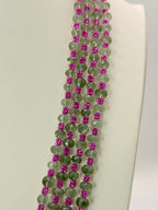 Natural Alexander Cut Emerald Necklace with Silver Connectors & 2 mm Pink CZ Crush Beads | 22 Inches