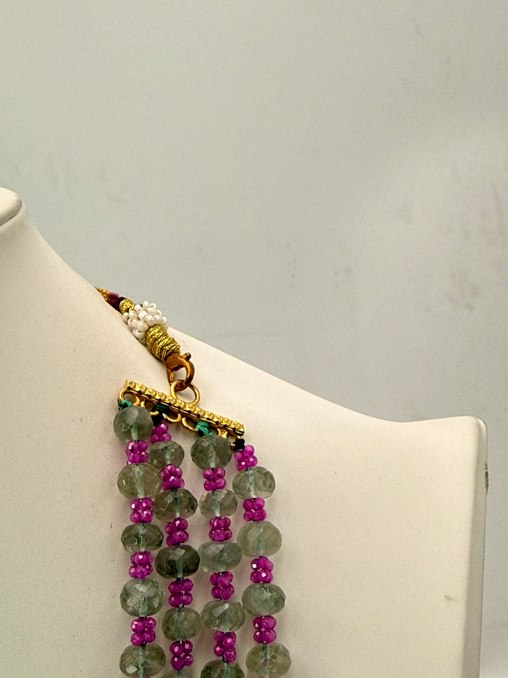Natural Alexander Cut Emerald Necklace with Silver Connectors & 2 mm Pink CZ Crush Beads | 22 Inches
